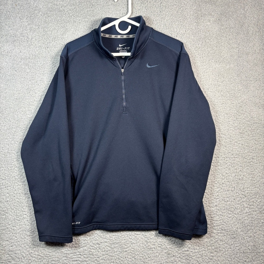 Nike Pullover Men XL Navy Blue Dri-FIT Quarter Zip Mock Neck Textured Mesh 1895